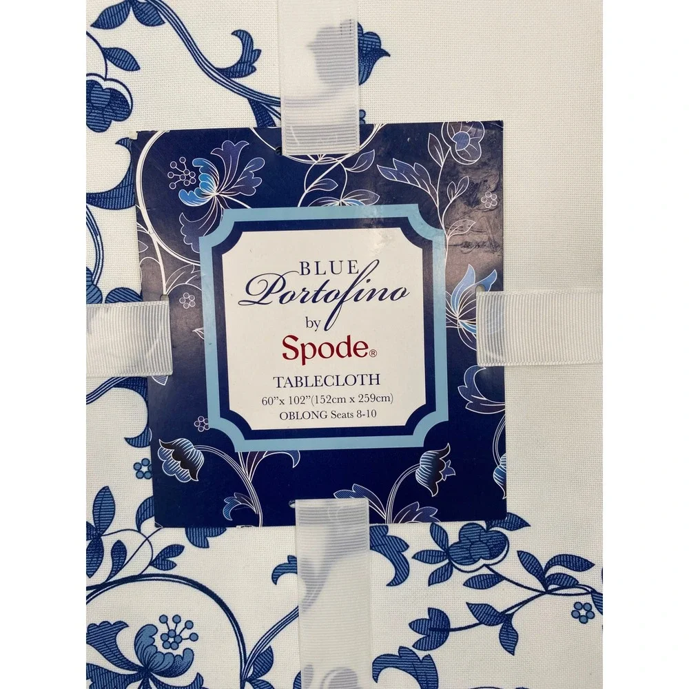 Spode Blue Portofino Tablecloth 60x102 Oblong Blue White Floral French Country